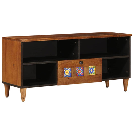 TV Cabinet with Drawer Walnut 100 x 33 x 46 cm Solid Mango Wood