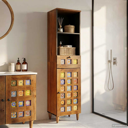 Bathroom Cabinet with Drawer with Shelf Walnut 38 x 33 x 160 cm