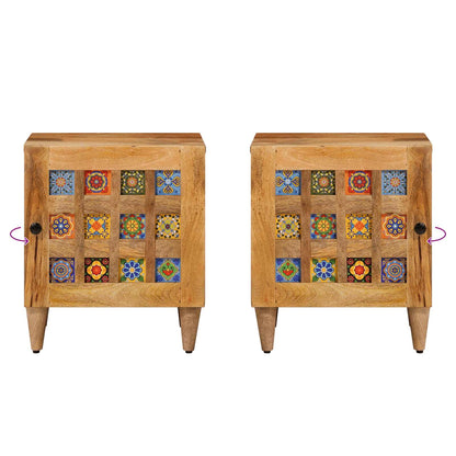 Bedside Cabinet 2 pcs Natural 40 x 33 x 46 cm Solid Mango Wood