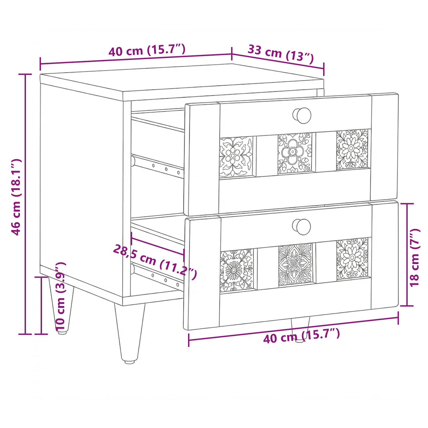 Bedside Cabinet Natural 40 x 33.5 x 46 cm Solid Mango Wood