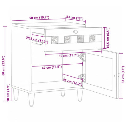 Bedside Cabinet Natural 50 x 33 x 60 cm Solid Mango Wood