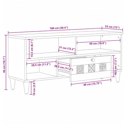 TV Cabinet with Shelf Natural 100 x 33 x 46 cm Solid Mango Wood