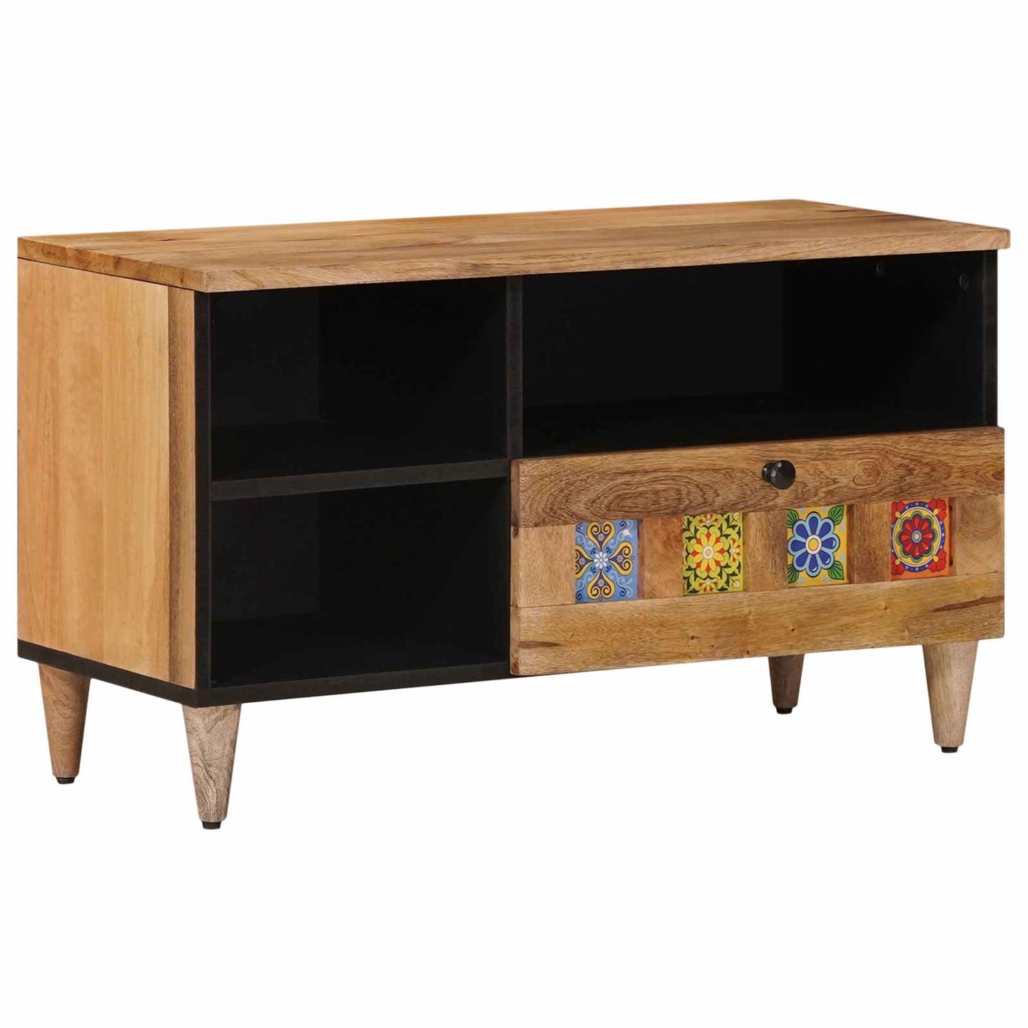 TV Cabinet with Drawer Natural 80 x 33 x 46 cm Solid Mango Wood