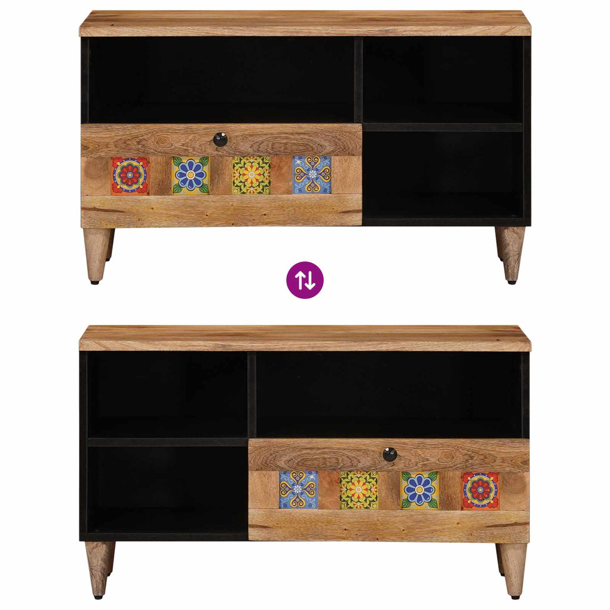 TV Cabinet with Drawer Natural 80 x 33 x 46 cm Solid Mango Wood