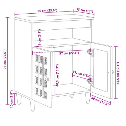 Sideboard with Door Natural 60 x 33.5 x 75 cm Solid Mango Wood