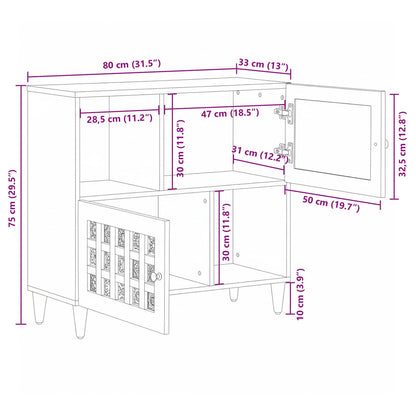 Sideboard with Storage Natural 80 x 33 x 75 cm Solid Mango Wood