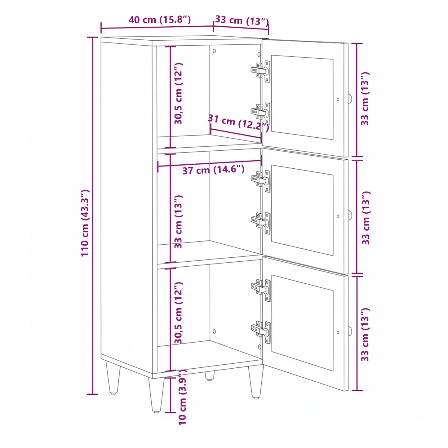 Highboard with Door Natural 40 x 33 x 110 cm Solid Mango Wood