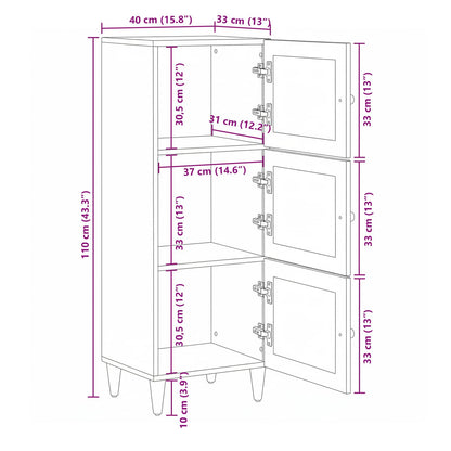 Highboard with Door Natural 40 x 33 x 110 cm Solid Mango Wood