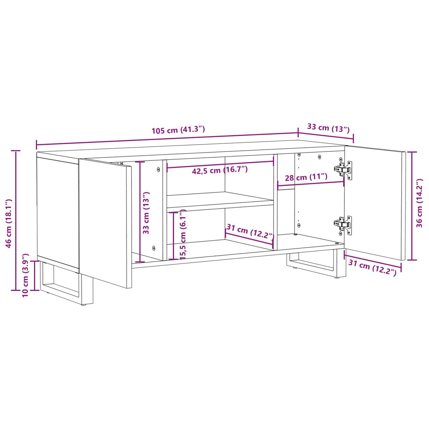 TV Cabinet with Storage Brown 105 x 33 x 46 cm Solid Mango Wood