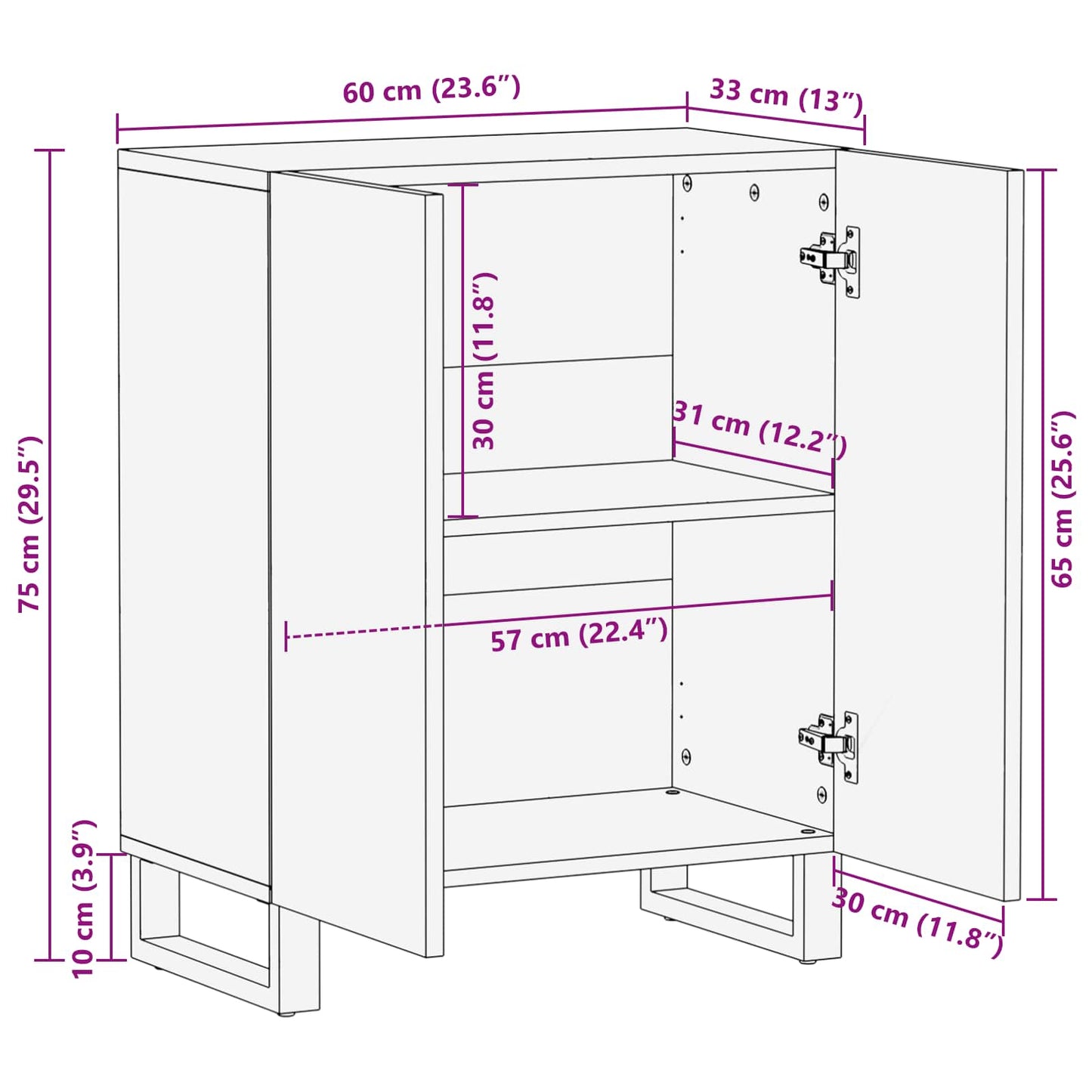 Storage Sideboard Brown 60 x 33 x 75 cm Solid Mango Wood