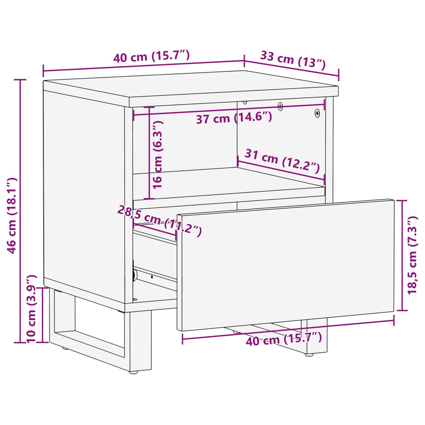 Bed cabinet 2 pcs Brown 40 x 33 x 46 cm Solid Mango Wood