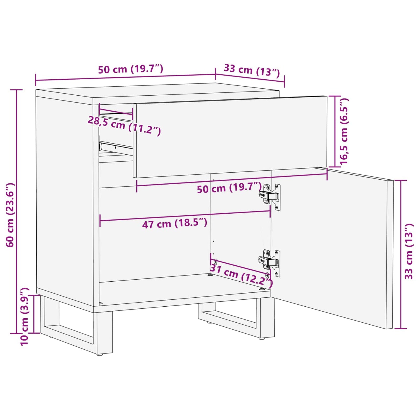 Bed cabinet with Drawer Brown 50 x 33 x 60 cm Solid Mango Wood