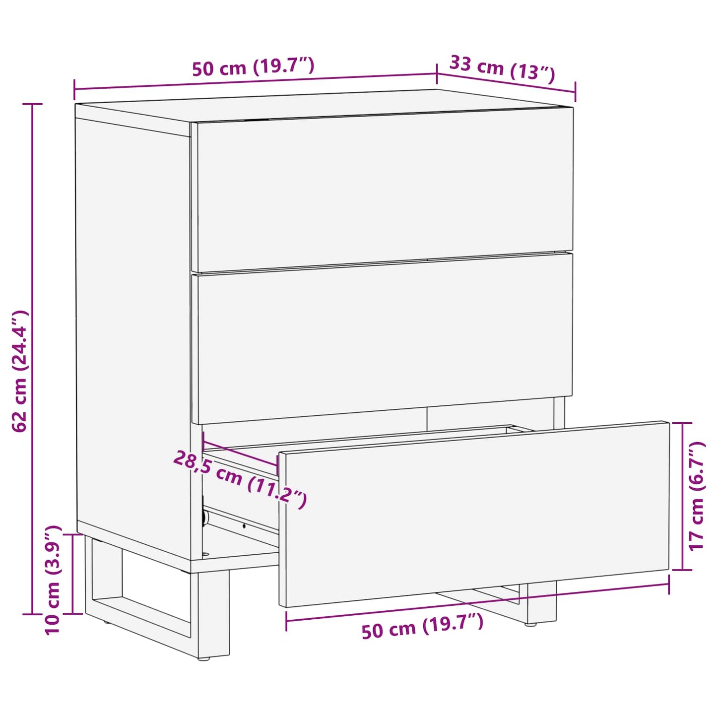 Bed cabinet with Drawer Brown 50 x 33 x 62 cm Solid Mango Wood