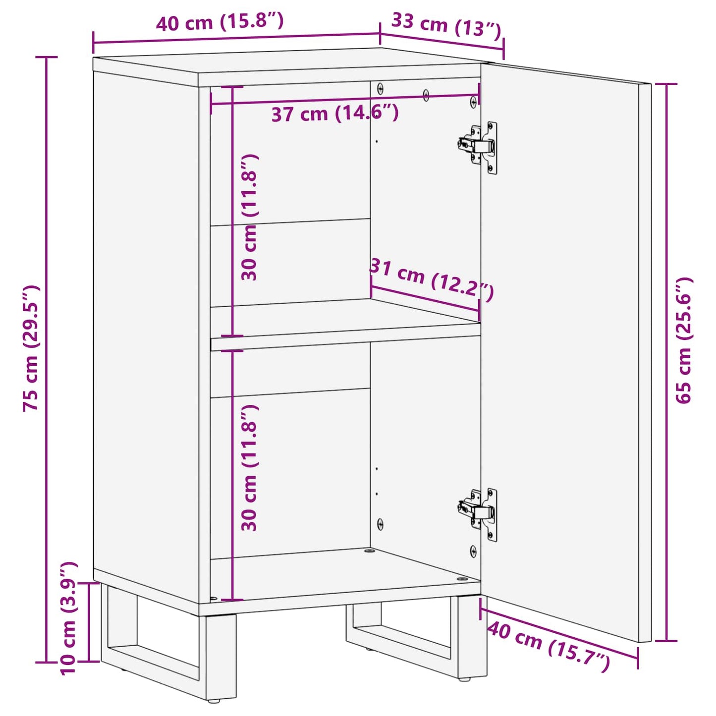 Side Cabinet with Door Brown 40 x 33 x 75 cm Solid Mango Wood