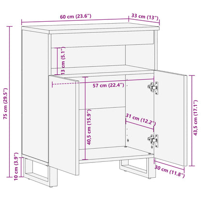 Side Cabinet with Door Brown 60 x 33 x 75 cm Solid Mango Wood
