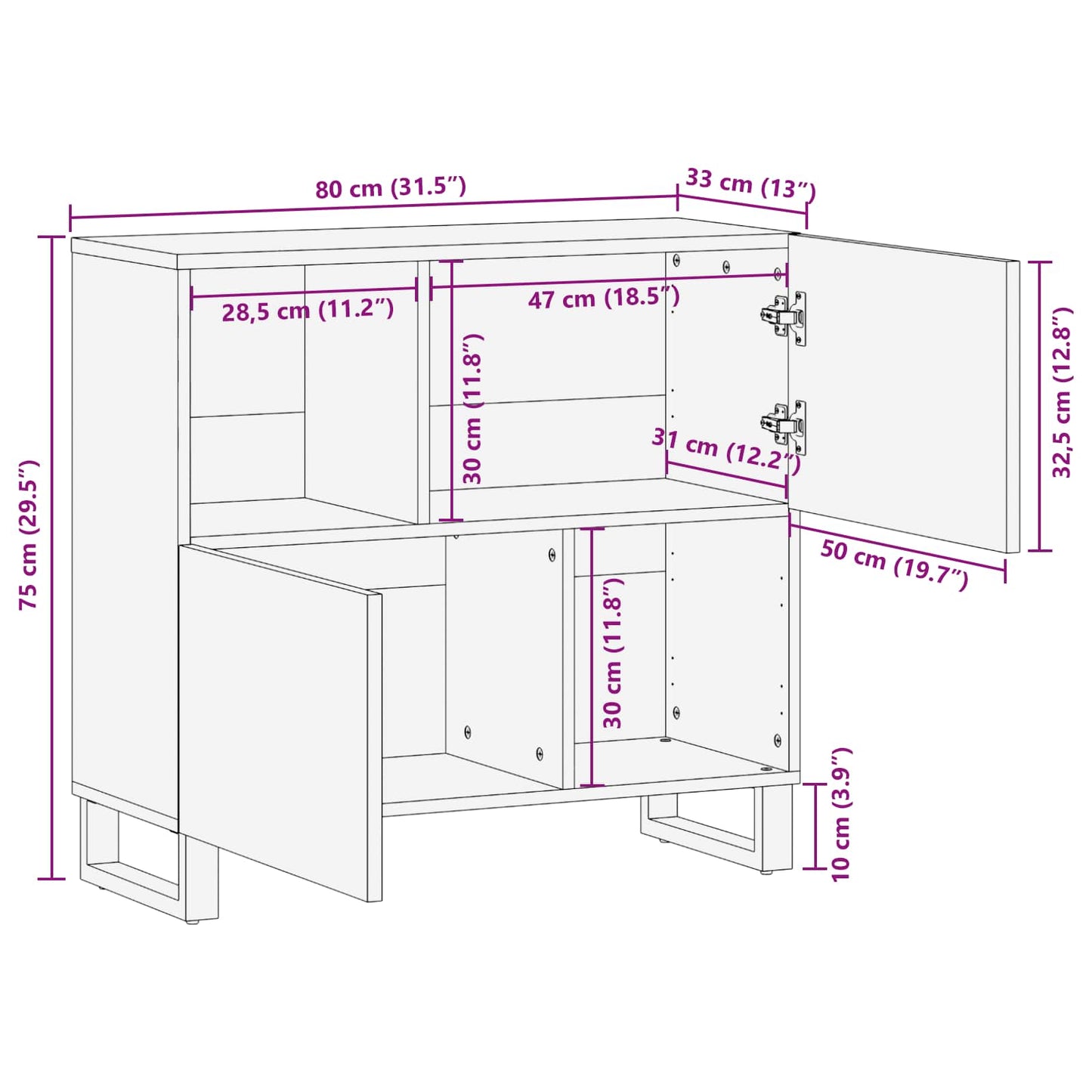 Side Cabinet Brown 80 x 33 x 75 cm Solid Mango Wood