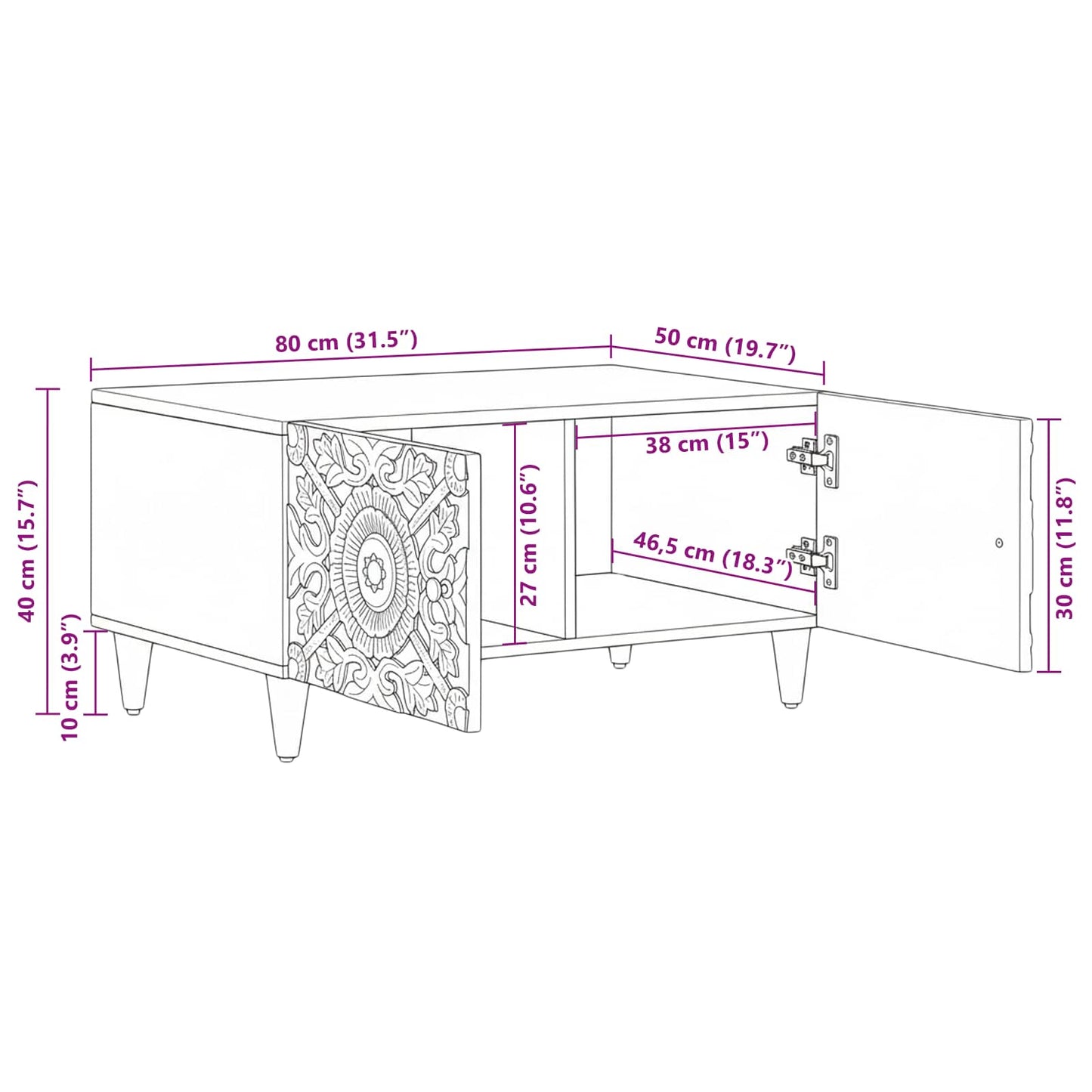 Coffee Table Brown 80 x 50 x 40 cm Solid Mango Wood
