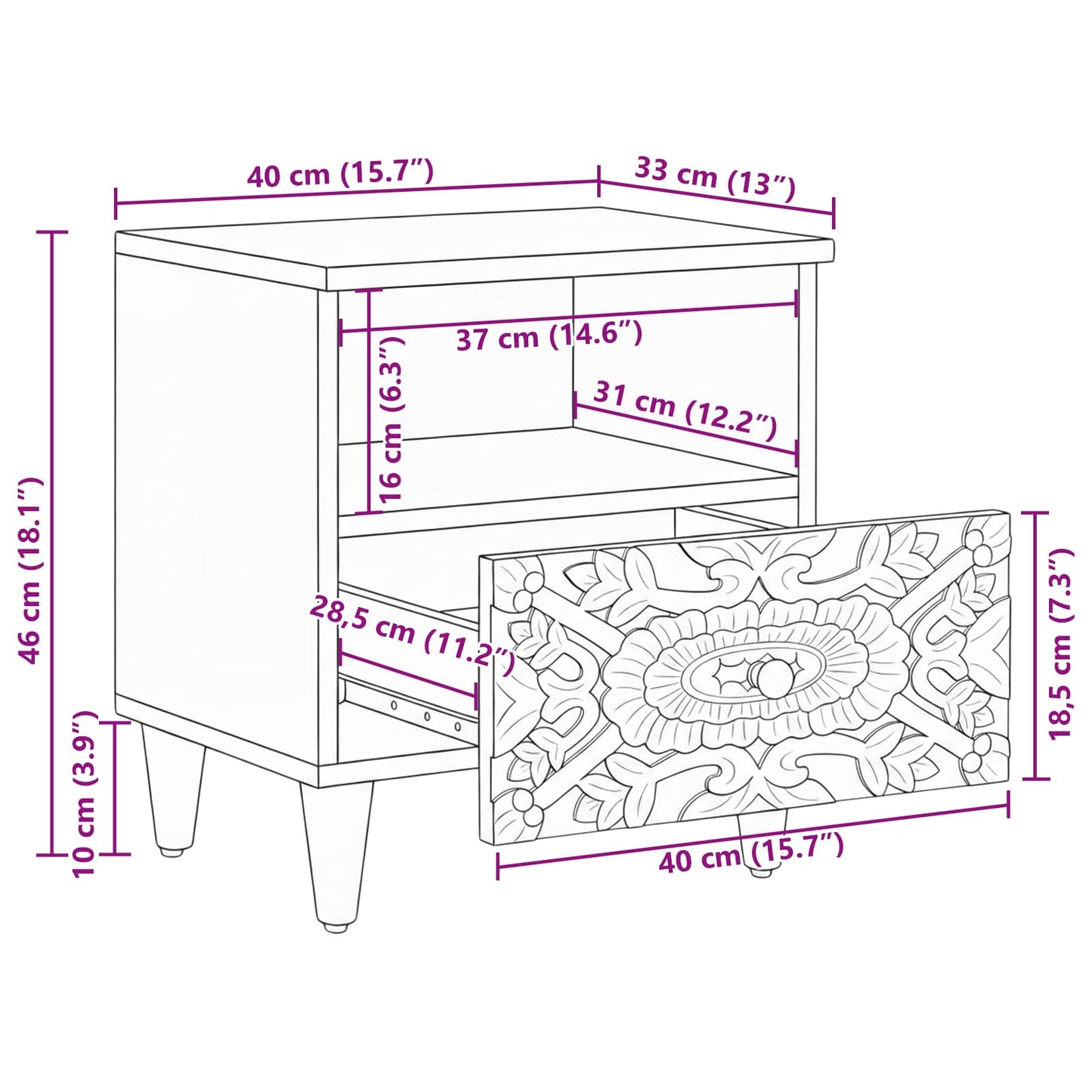 Bed cabinet 2 pcs Brown 40 x 33 x 46 cm Solid Mango Wood