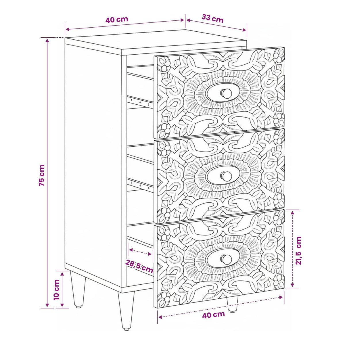 Sideboard Brown 40 x 33.5 x 75 cm Solid Mango Wood
