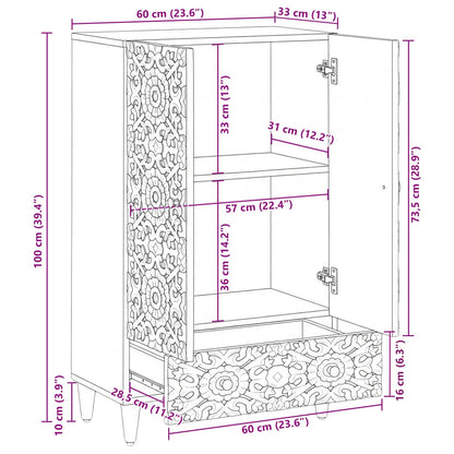 High Board with Shelf Brown 60 x 33.5 x 100 cm Solid Mango Wood