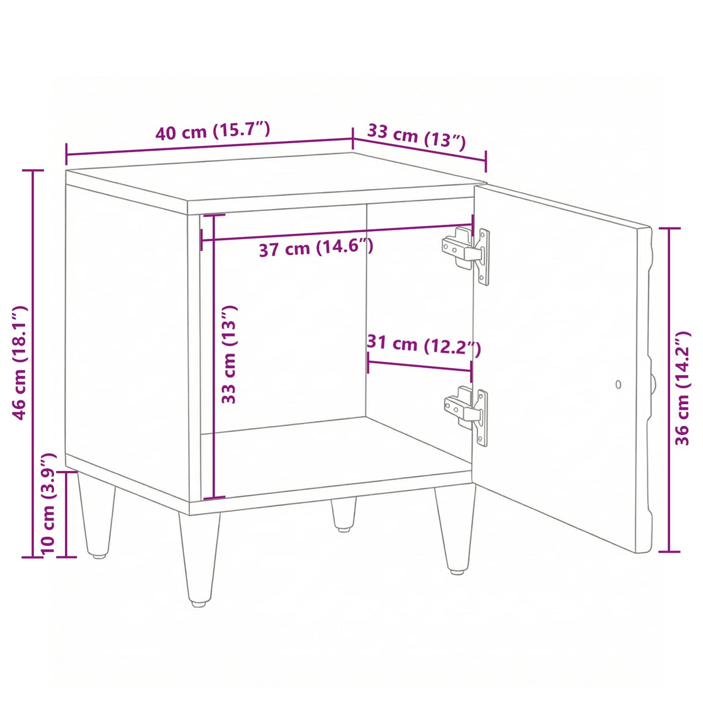 Bedside Cabinet White 40 x 33.5 x 46 cm Solid Mango Wood