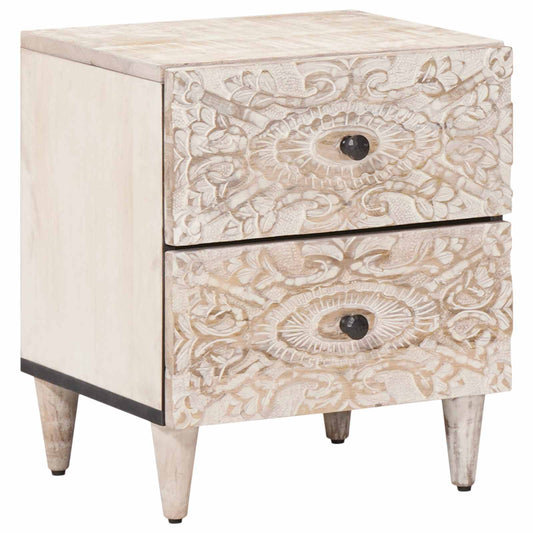Bedside Cabinet White 40 x 33.5 x 46 cm Solid Mango Wood