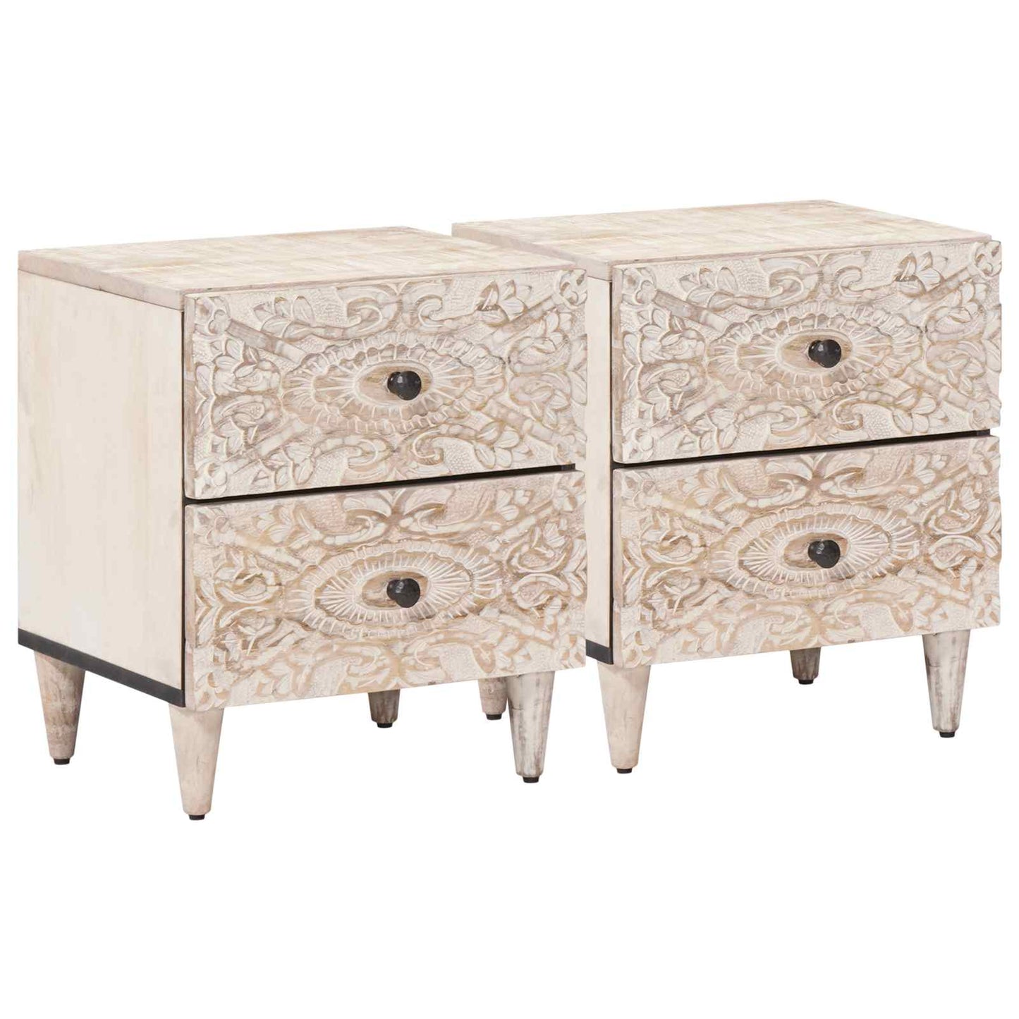 Bedside Cabinet 2 pcs White 40 x 33.5 x 46 cm Solid Mango Wood