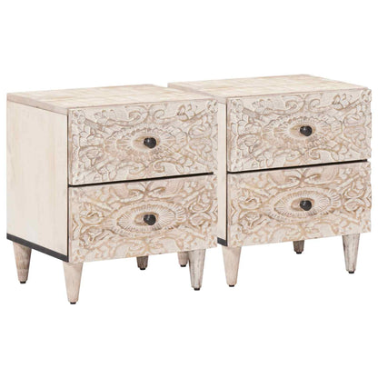 Bedside Cabinet 2 pcs White 40 x 33.5 x 46 cm Solid Mango Wood
