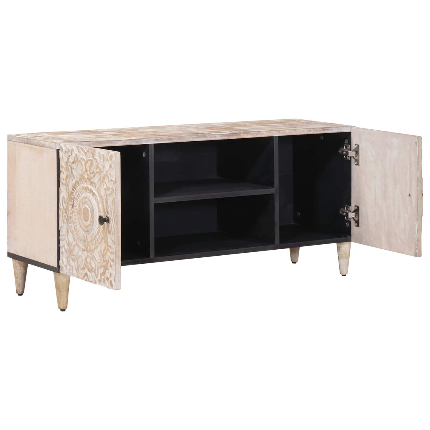 TV Cabinet White 105 x 33.5 x 46 cm Solid Mango Wood