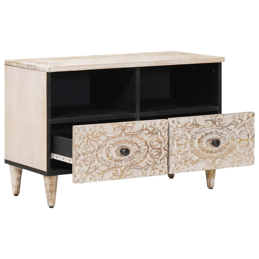 TV Cabinet White 70 x 33.5 x 46 cm Solid Mango Wood