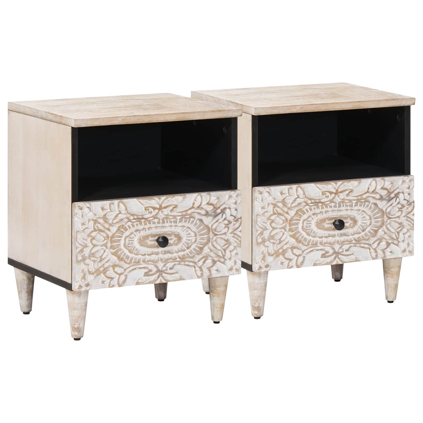 Bed cabinet 2 pcs White 40 x 33 x 46 cm Solid Mango Wood