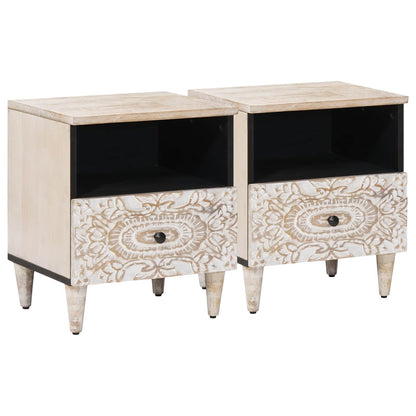 Bed cabinet 2 pcs White 40 x 33 x 46 cm Solid Mango Wood