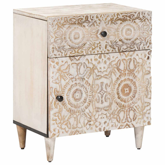 Bed cabinet White 50 x 33 x 60 cm Solid Mango Wood