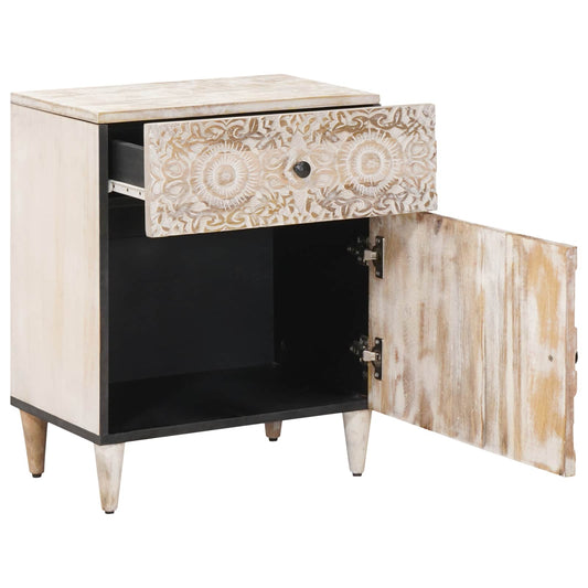 Bed cabinet White 50 x 33 x 60 cm Solid Mango Wood