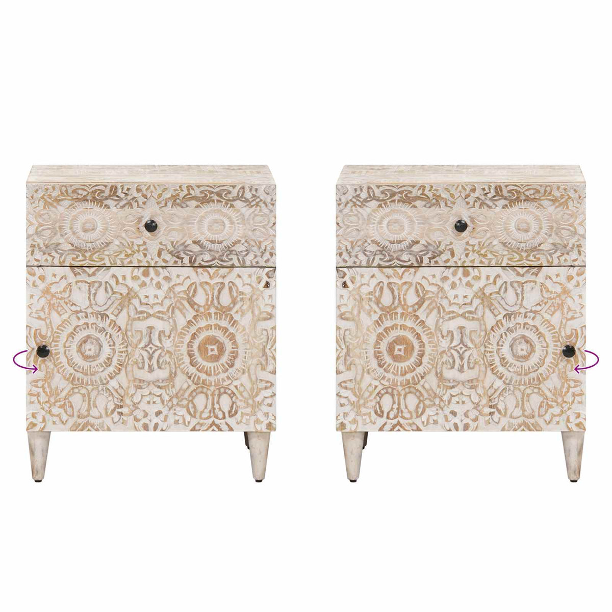 Bed cabinet White 50 x 33 x 60 cm Solid Mango Wood