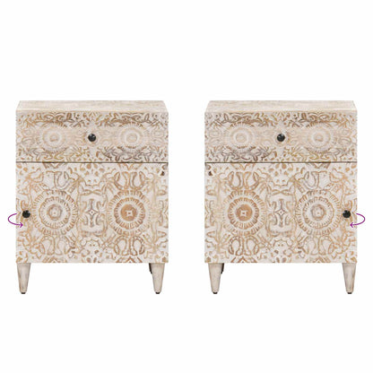Bed cabinet White 50 x 33 x 60 cm Solid Mango Wood