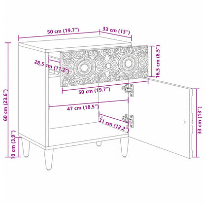Bed cabinet with Drawer White 50 x 33 x 60 cm Solid Mango Wood