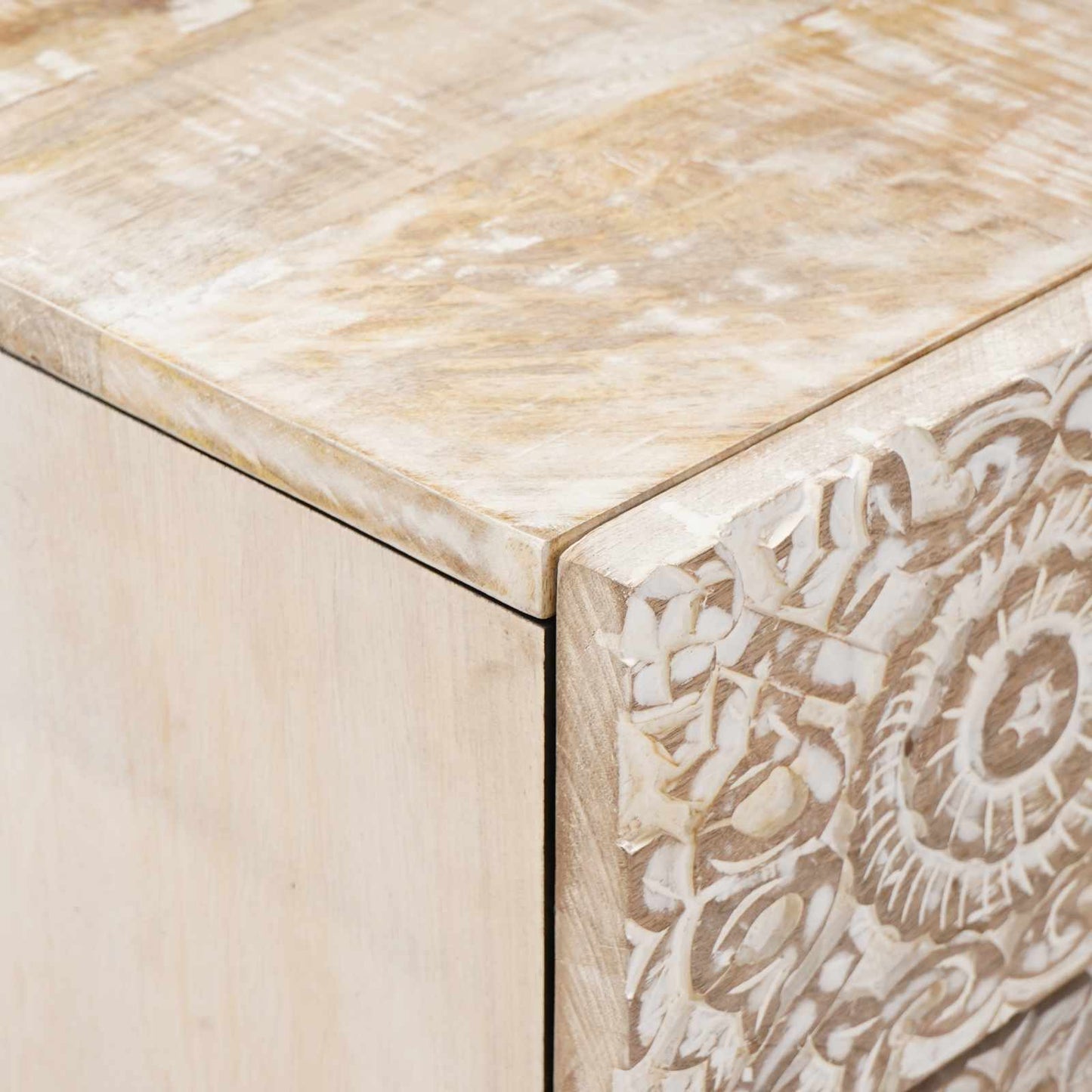 Bed cabinet with Drawer White 50 x 33 x 60 cm Solid Mango Wood