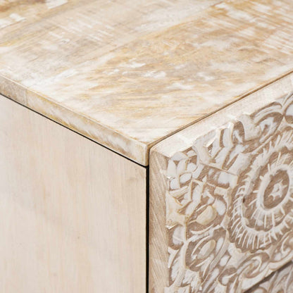 Bed cabinet with Drawer White 50 x 33 x 60 cm Solid Mango Wood