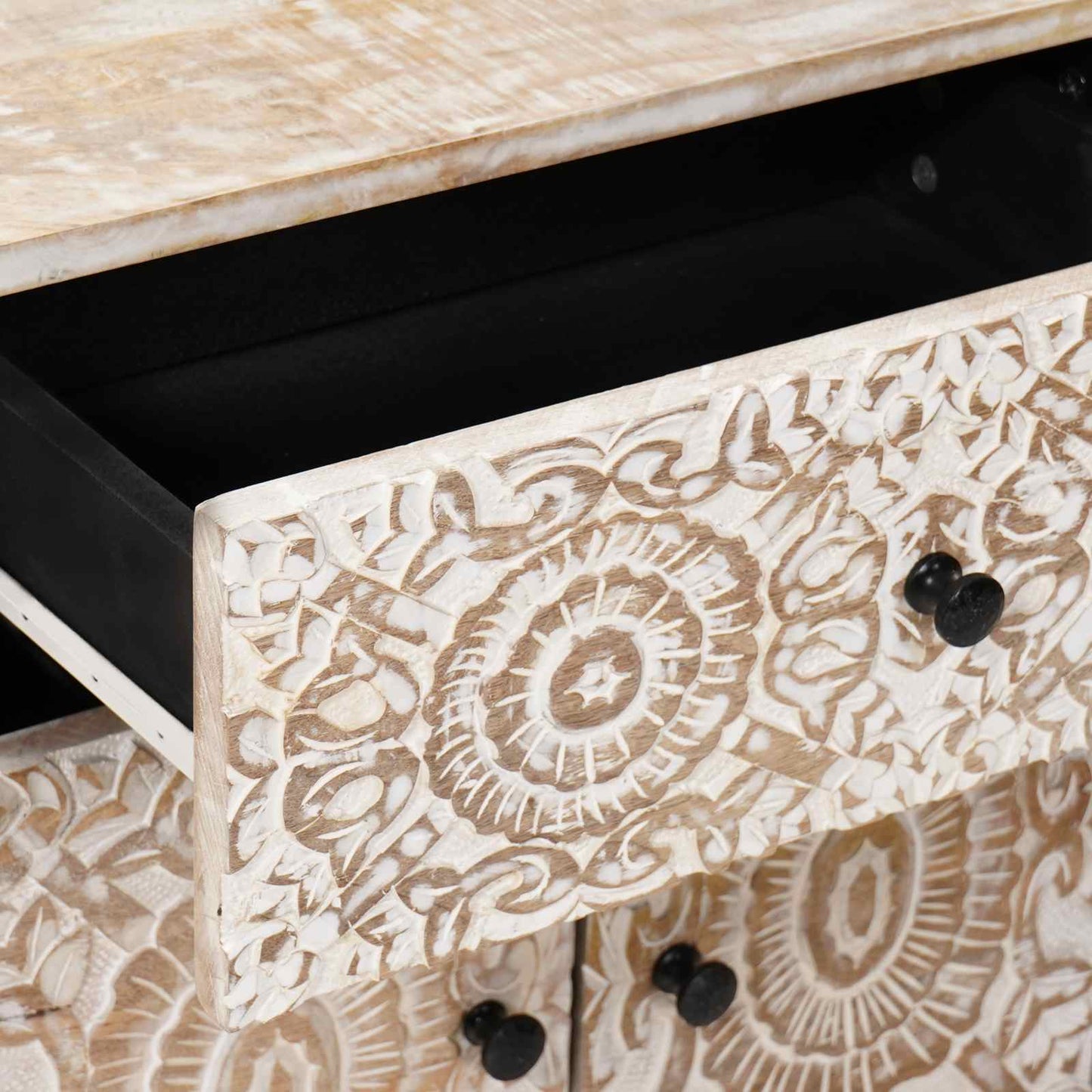 Bed cabinet with Drawer White 50 x 33 x 60 cm Solid Mango Wood