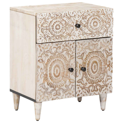 Bed cabinet with Drawer White 50 x 33 x 60 cm Solid Mango Wood