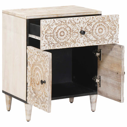 Bed cabinet with Drawer White 50 x 33 x 60 cm Solid Mango Wood