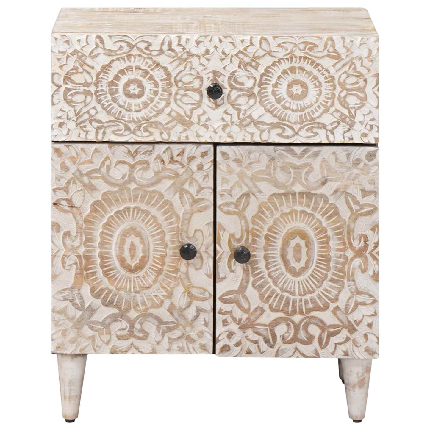 Bed cabinet with Drawer White 50 x 33 x 60 cm Solid Mango Wood