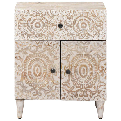 Bed cabinet with Drawer White 50 x 33 x 60 cm Solid Mango Wood