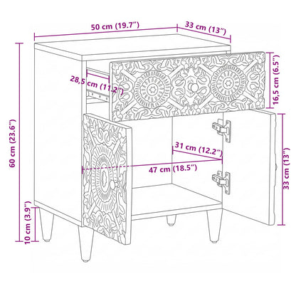 Bed cabinet with Drawer White 50 x 33 x 60 cm Solid Mango Wood