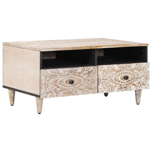 Coffee Table White 80 x 54 x 40 cm Solid Mango Wood