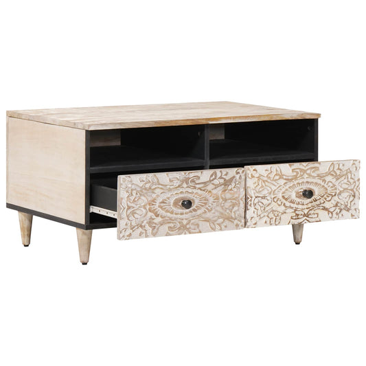 Coffee Table White 80 x 54 x 40 cm Solid Mango Wood