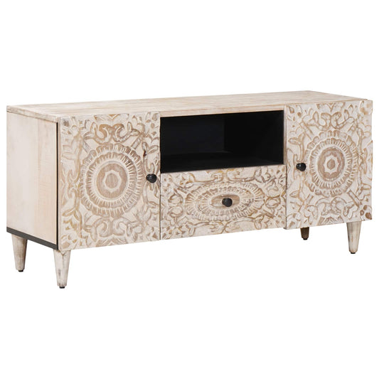 TV Cabinet White 105 x 33.5 x 46 cm Solid Mango Wood