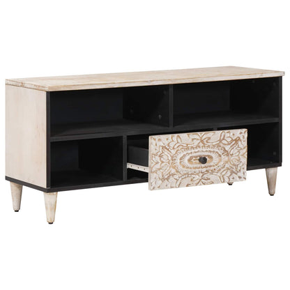 TV Cabinet with Shelf White 100 x 33.5 x 46 cm Solid Mango Wood