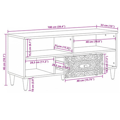 TV Cabinet with Shelf White 100 x 33.5 x 46 cm Solid Mango Wood
